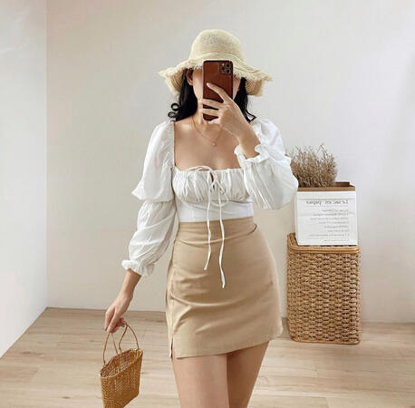 Long Sleeves Sleeve Squared Neck Bustier Tie Crop Top
